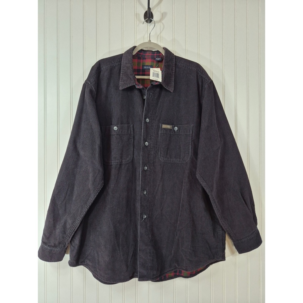 NWT Izod Dark Grey XL Corduroy Thick Flannel Button Down Shirt Lined Long Sleeve